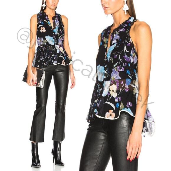 3.1 Phillip Lim 100% Silk Floral Sleeveless Button Front Ruffled Open Back Top 8 - Picture 3 of 11